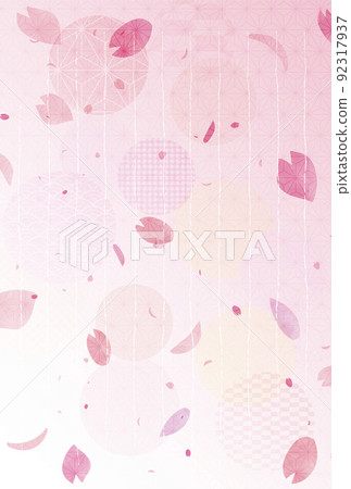 Hemp leaf background with cherry blossom petals and Japanese pattern on vertical paper stationery 92317937