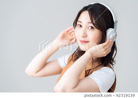 Women's headphones music music lifestyle white background 92319139