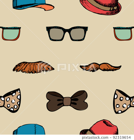 Bow tie, glasses and mustache seamless pattern 92319654