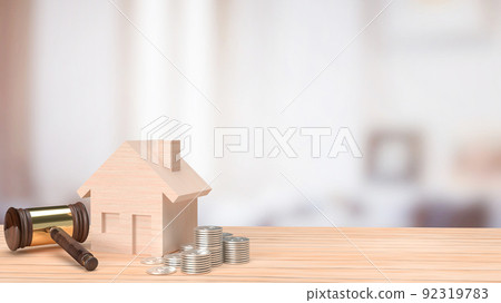 The wood home and law Hammer  for property or business concept 3d rendering 92319783