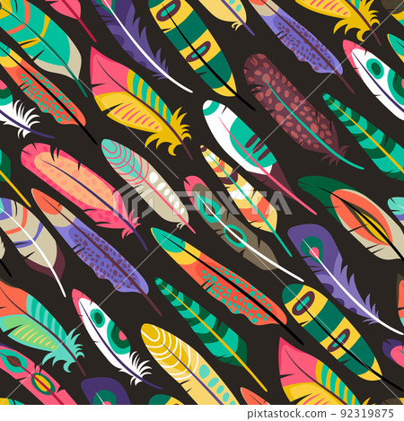 Colorful seamless pattern with feathers - Stock Illustration [92319875 ...