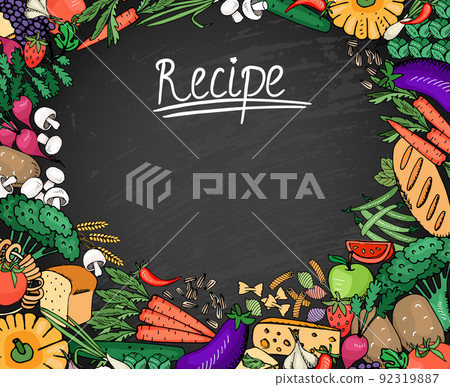 Food Recipe Background on Black Chalkboard 92319887