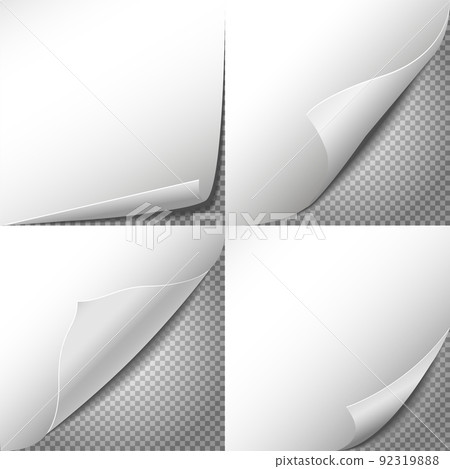 Curl paper corners vector set with checkered transparent background 92319888