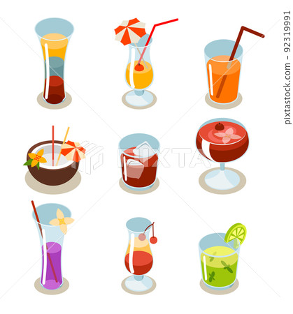 Cocktail icons isometric illustration Cocktail icons isometric illustration 92319991