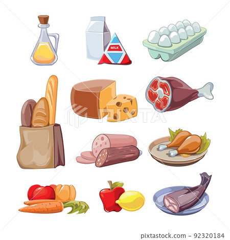 Common everyday food products. Vector cartoon icons 92320184