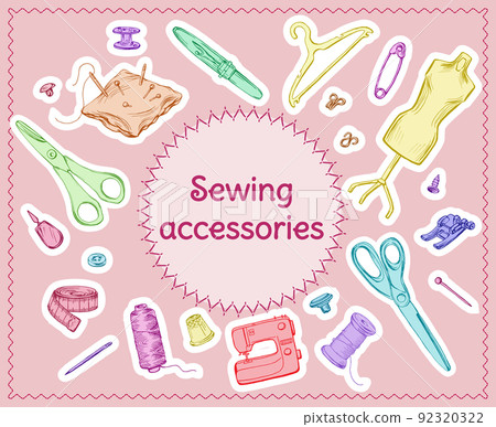 Colored Sketch Sewing Tools Set 92320322