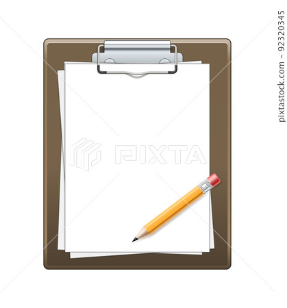 Clipboard with paper and pencil 92320345