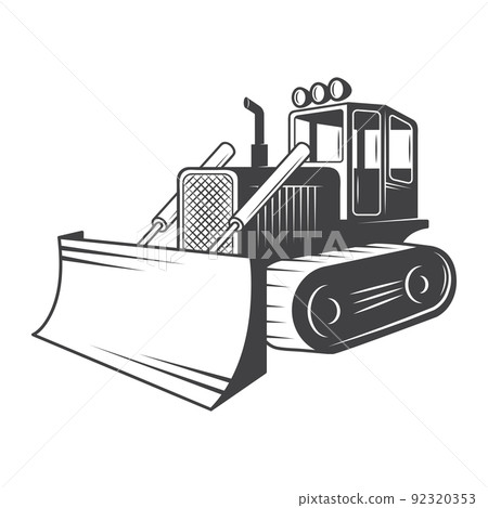 Vector illustration of bulldozer. Black and white 92320353