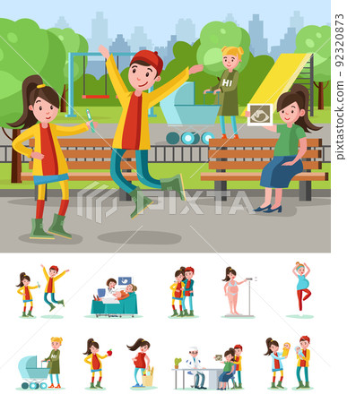 Colorful Pregnant Woman Lifestyle Composition 92320873