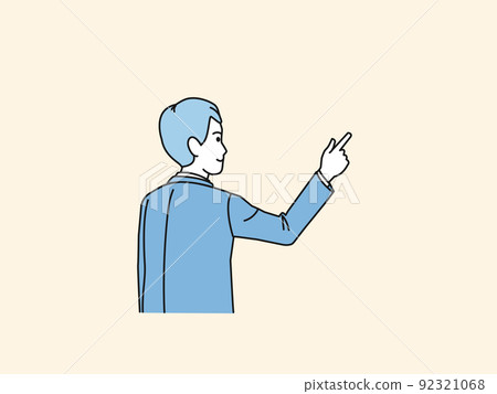 A male office worker in a suit pointing his... - Stock Illustration ...