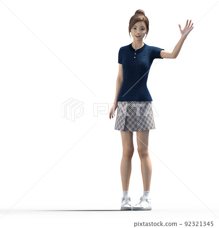 穿著藍色 polo 衫 perming3DCG 插圖素材的年輕女子 92321345