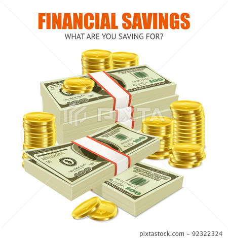 Dollars Coins Savings Realistic Composition Dollars Coins Savings Realistic Composition 92322324