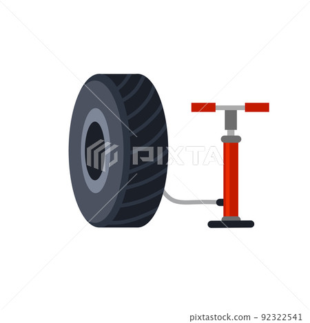 Deflated automobile tire. Accident and repair. Punctured wheel of a car Deflated automobile tire. Accident and repair. Punctured wheel of a car 92322541