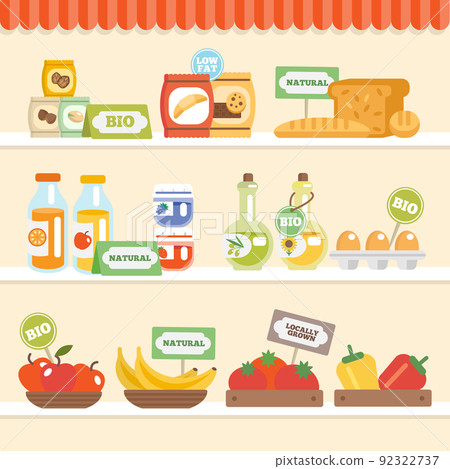 Food Collection On Shelf - Stock Illustration [92322737] - PIXTA