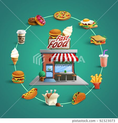 Fastfood Restaurant Pictograms Circle Composition Banner Fastfood Restaurant Pictograms Circle Composition Banner 92323073
