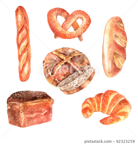 Fresh bread watercolor icons set Fresh bread watercolor icons set 92323259