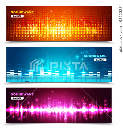 Equalizer sound waves display banners set 92323284