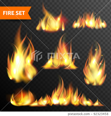 Fire glowing flames icons set 92323458