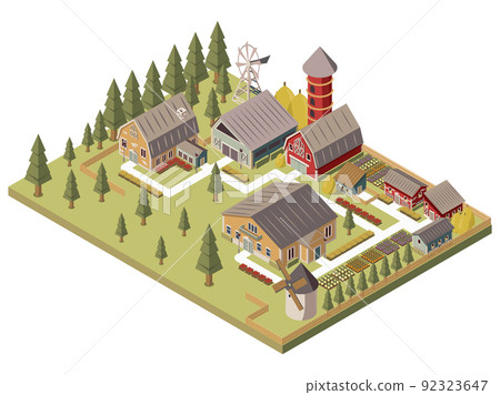Farm Buildings Isometric Illustration Farm Buildings Isometric Illustration 92323647