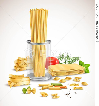 Dry Pasta Assortment Herbs Realistic Poster 92323724