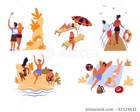 Beach mountains and sea voyage vacation travelers and holidays vector couple taking selfie girls Beach mountains and sea voyage vacation travelers and holidays vector couple taking selfie girls 92324031