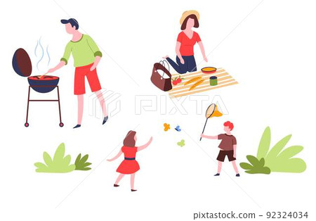 Summer outdoor activity and recreation family leisure vector pastime on nature picnic 92324034
