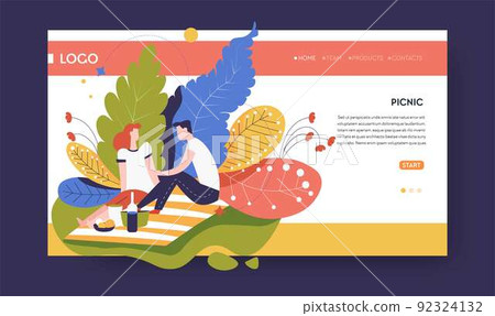 Family picnic online web page template man and woman on grass 92324132