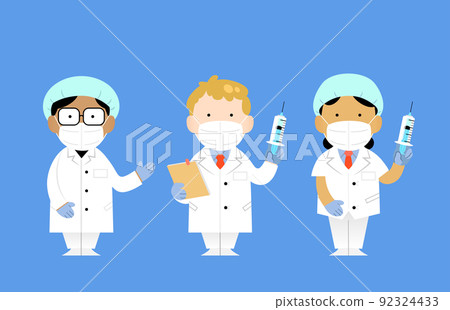 Doctors with syringe- Man and women in different poses 92324433