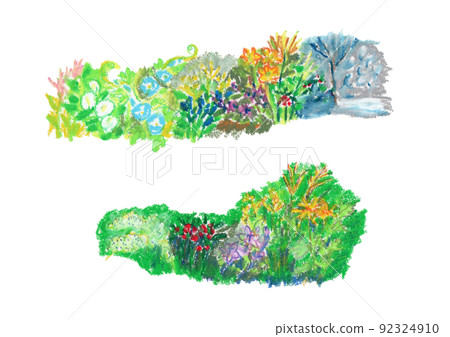 每個季節鮮花盛開的花園的蠟筆插圖 每個季節鮮花盛開的花園的蠟筆插圖 92324910