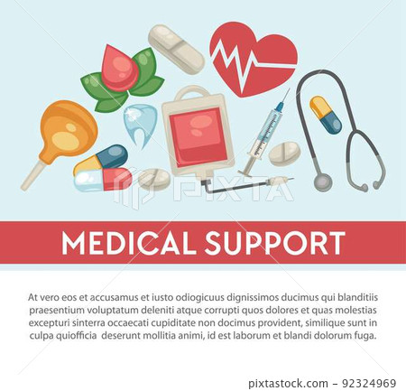 Medicine and treatment healthcare pills and medical tools pharmacy vector 92324969
