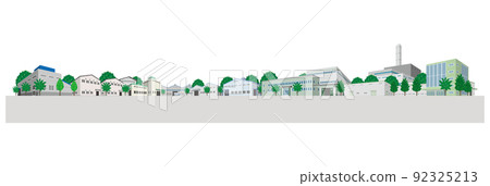 工廠排列的城市景觀的插圖。 工廠排列的城市景觀的插圖。 92325213