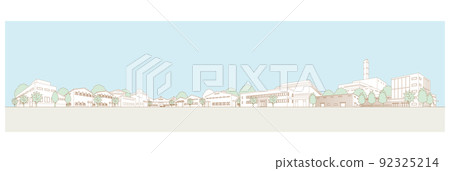 工廠排列的城市景觀的插圖。 工廠排列的城市景觀的插圖。 92325214