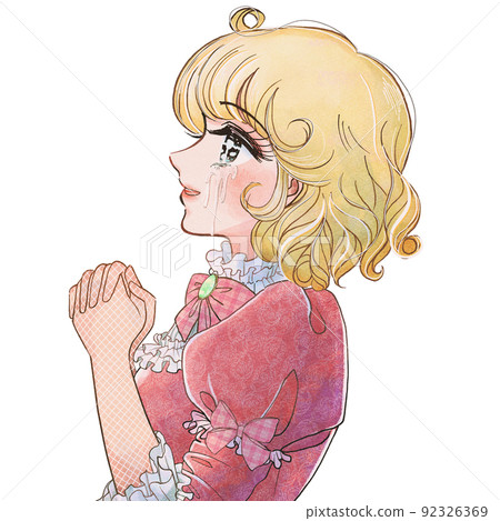 Showa shoujo manga style-Illustration of a moving princess who sheds tears and rejoices Showa shoujo manga style-Illustration of a moving princess who sheds tears and rejoices 92326369
