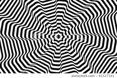 Abstract pattern of black and white lines. Optical illusion. Vector illustration. 92327191
