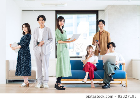 Men and women Gen Z friends college students share house living Men and women Gen Z friends college students share house living 92327193