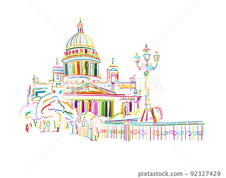 Saint Isaac Cathedral of Saint Petersburg landmark, Russia. Sketch for your design Saint Isaac Cathedral of Saint Petersburg landmark, Russia. Sketch for your design 92327429