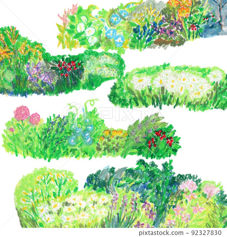 Crayon illustration of a garden where flowers bloom in each season 92327830