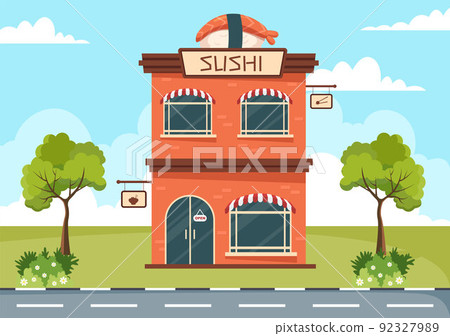 Japanese Food Building Cartoon Illustration 92327989