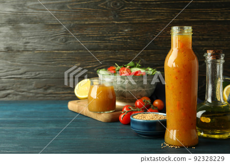 Concept of tasty food with sauce, space for text 92328229