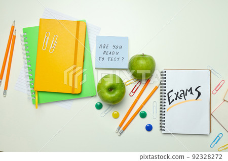 Concept of exams and tests, top view Concept of exams and tests, top view 92328272