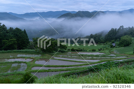 Scenery from Takahara, a foggy town in early summer, Nakahechi-cho, Tanabe City, Wakayama Prefecture 92328346