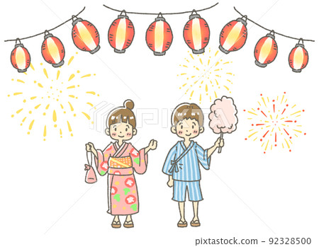 夏季節日煙花男孩和女孩 92328500