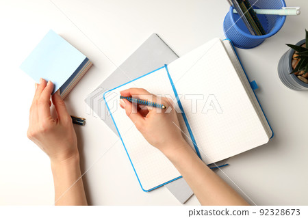 Concept of accessories for office or study, top view 92328673