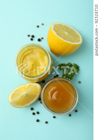 Concept of tasty food with sauce, top view Concept of tasty food with sauce, top view 92328710