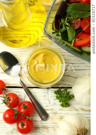 Concept of tasty food with sauce, top view Concept of tasty food with sauce, top view 92328717