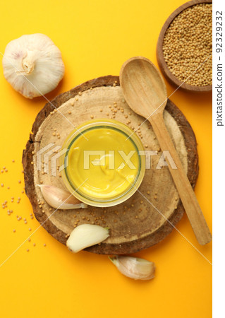 Concept of tasty food with sauce, top view Concept of tasty food with sauce, top view 92329232