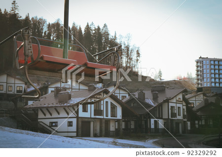 Empty ski lift in Carpathians, space for text 92329292