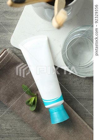 Concept of tooth or oral care, top view 92329356