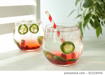 Concept of drink with Jalapeno cocktail, close up 92329448