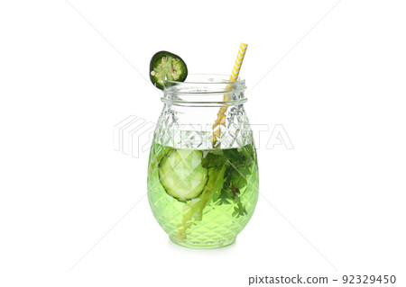 Concept of drink with Jalapeno cocktail isolated on white background Concept of drink with Jalapeno cocktail isolated on white background 92329450